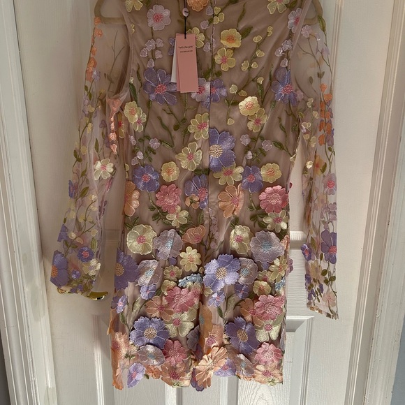 Aves Les Filles Floral Embroidered Sheer Dress - Picture 2 of 4